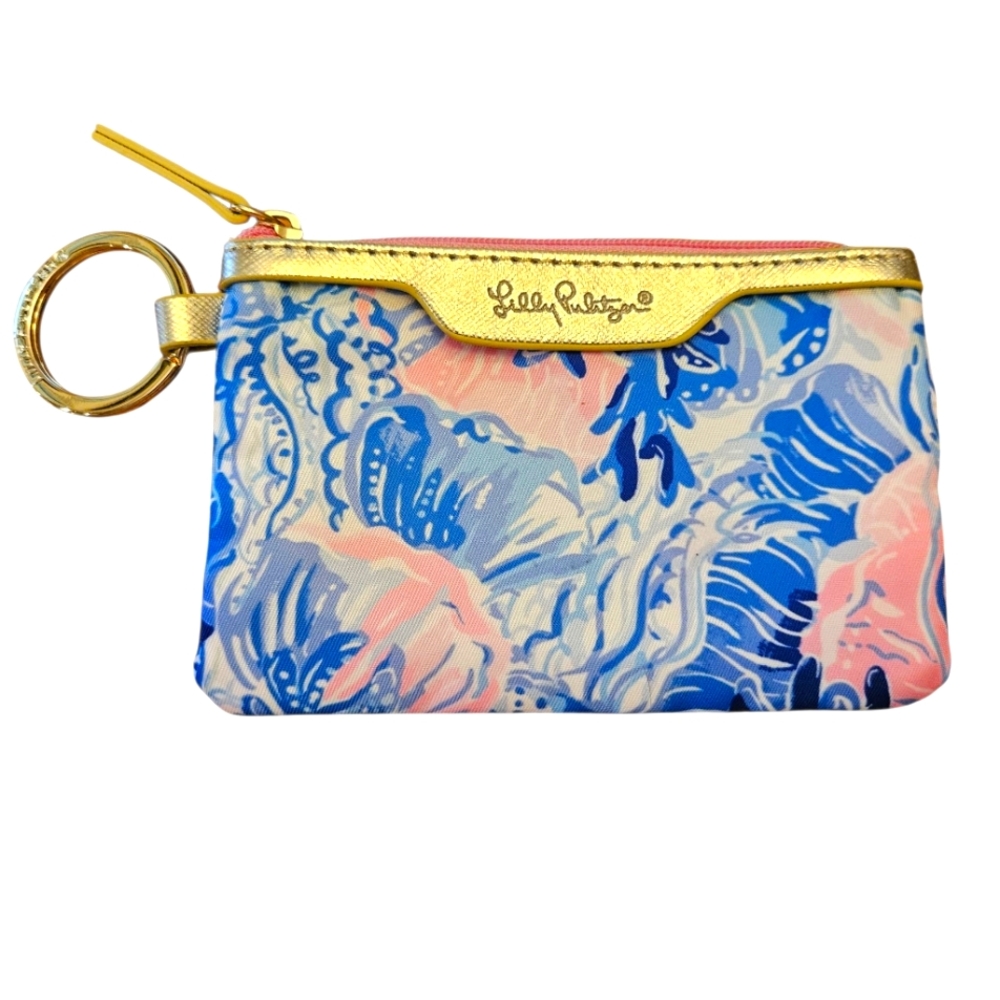 NWOT Lilly Pulitzer ID Holder Wallet Keychain Wallet W/Zip Close, Blue/Pink